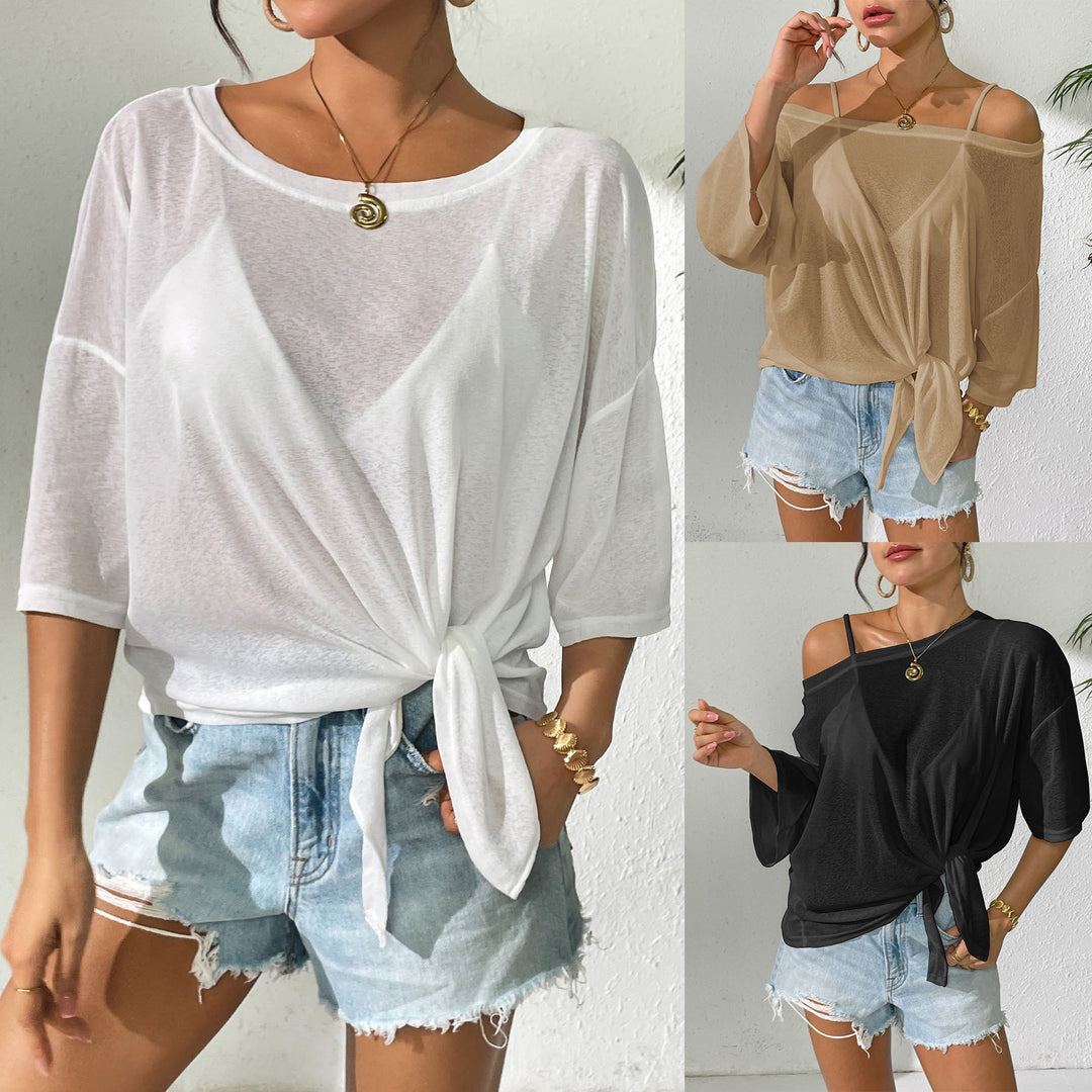 Damen lässiges Oberteil mit floralem Design und seitlichem Knoten EB