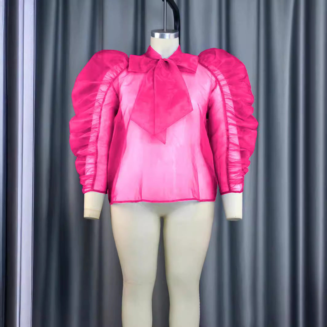 Damen elegantes Oberteil mit voluminösen Rüschenärmeln EB