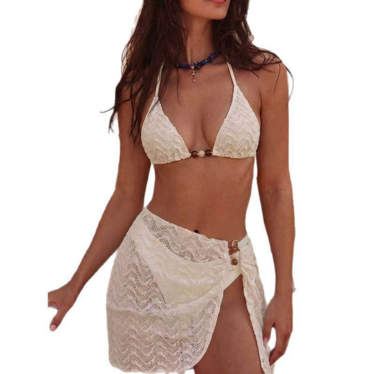 Damen Bikini-Set mit zarter Spitzenoptik und lässigem Wickelrock EB