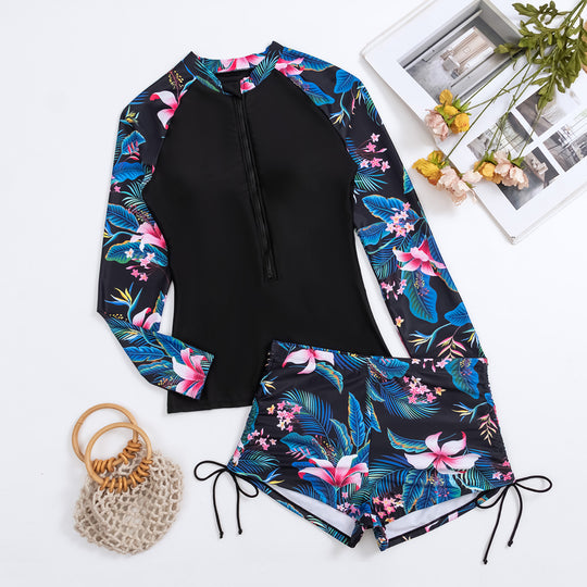Damen Sportlicher Surf-Look Rashguard mit floralem Design EB