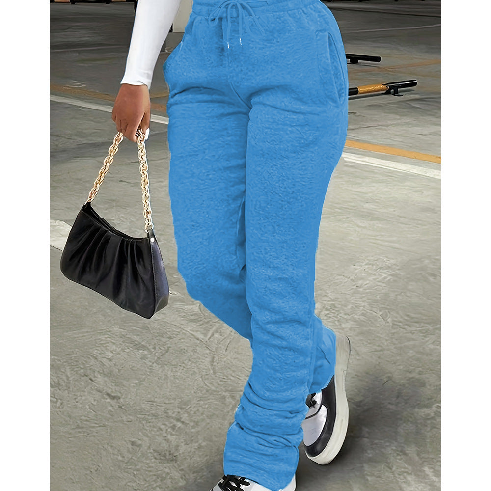Damen nan figurbetonte Highwaist-Stretch-Sweathose mit gerafften Knöchelabschlüssen und Eingrifftaschen EB
