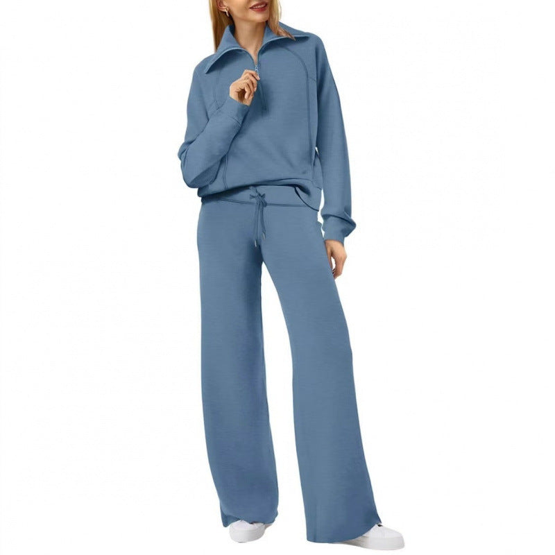 Damen Sportliches Set mit Stehkragen und weit geschnittenen Hosen EB