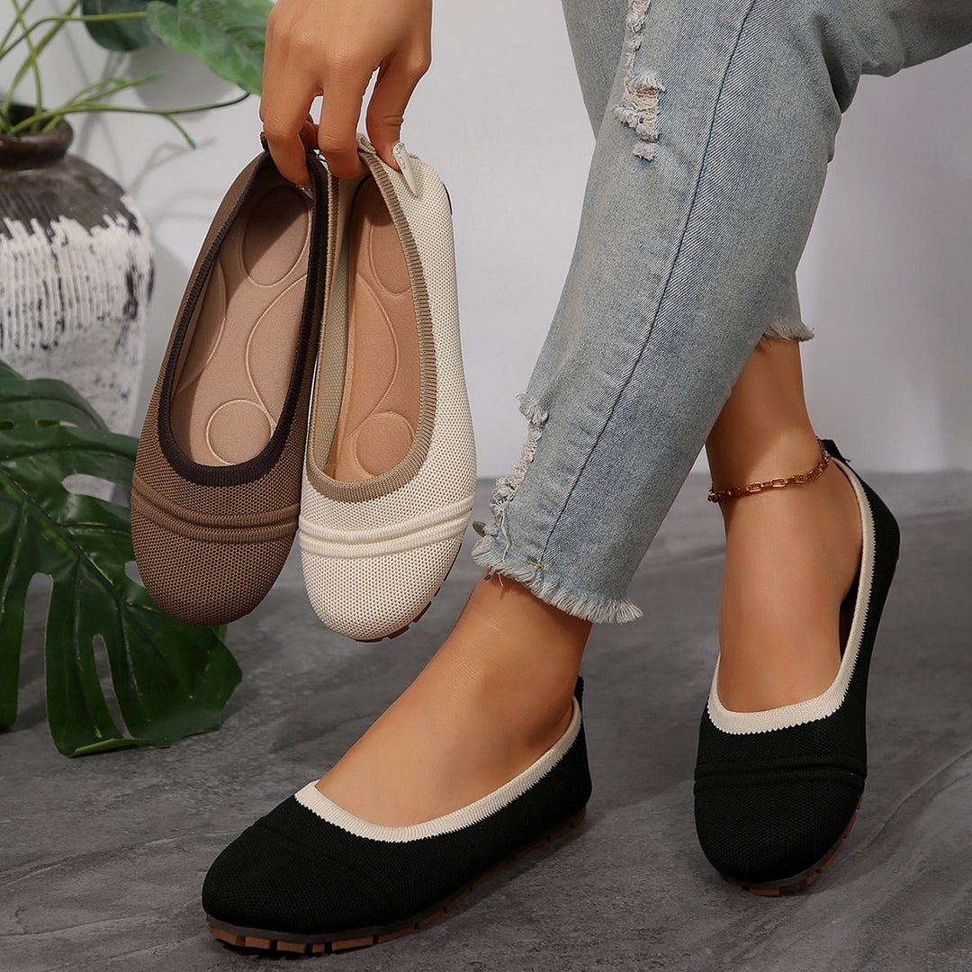 Damen  atmungsaktive Strick‑Ballerina mit ergonomischem Memory‑Fußbett und rutschfester Flexsohle EB