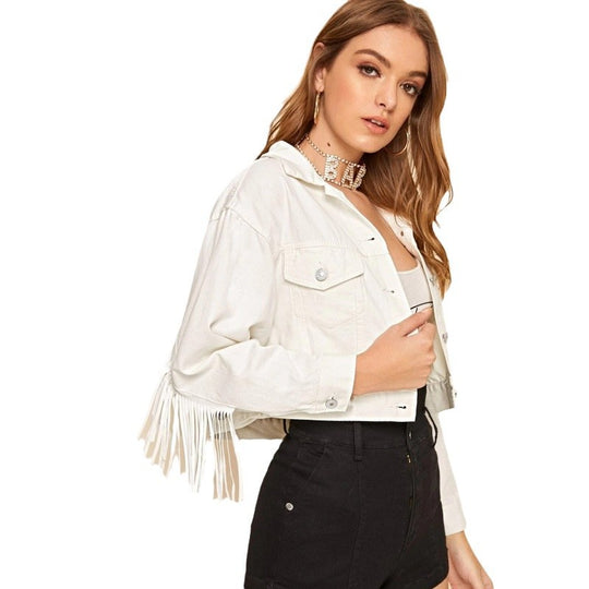Damen
Kurze Fransenjacke mit trendigem Design und lässigem Schnitt EB