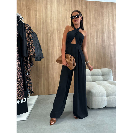 Damen Halter Neck Cutout Jumpsuit EB