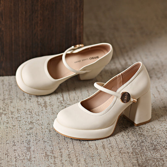 Damen hochhackige Mary Jane Schuhe mit modischem Blockabsatz EB