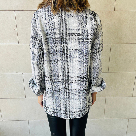 Damen Karierte Overshirt-Jacke mit Taschen und lässigem Schnitt EB