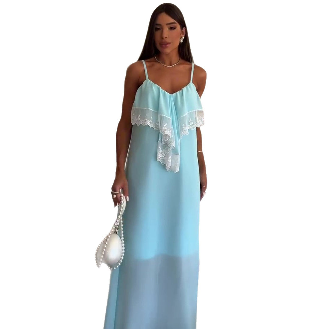 Damen Maxi-Nachtkleid mit zartem Spitzenbesatz und feinen Trägern EB