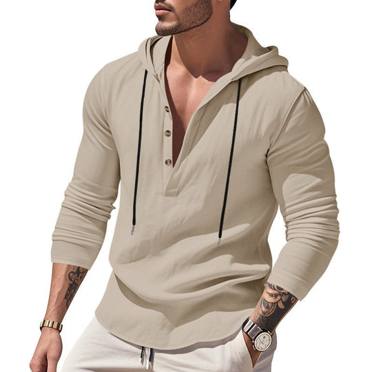 Herren lässiges Langarm-Hoodie mit modischem Knopfdesign und atmungsaktivem Stoff EB