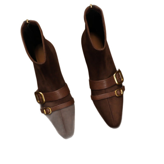 Damen Ankle Boots mit doppeltem Schnallenverschluss aus hochwertigem Wildleder EB