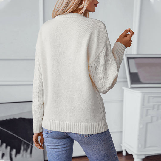 Damen Strickpullover mit Zopfmuster und hohen Bündchen EB