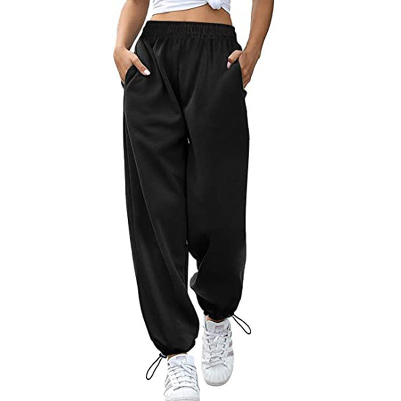 Damen lässige Sporthose mit hohem Bund und seitlichen Taschen EB