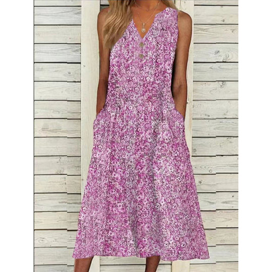 Damen Midi-Kleid mit tiefem V-Ausschnitt, Knopfdetails und praktischen Taschen EB