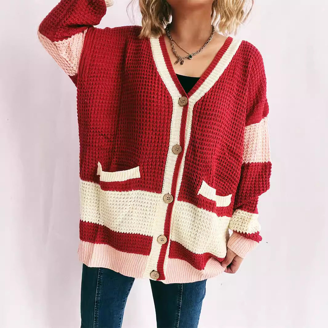 Damen Strickjacke mit modernen Streifenmustern und praktischen Taschen EB