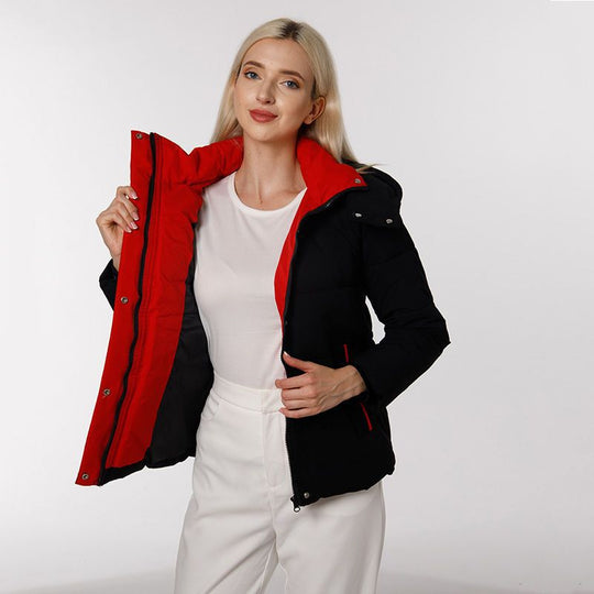 Damen Modische Übergangsjacke mit abnehmbarer Kapuze und warmem Innenfutter EB