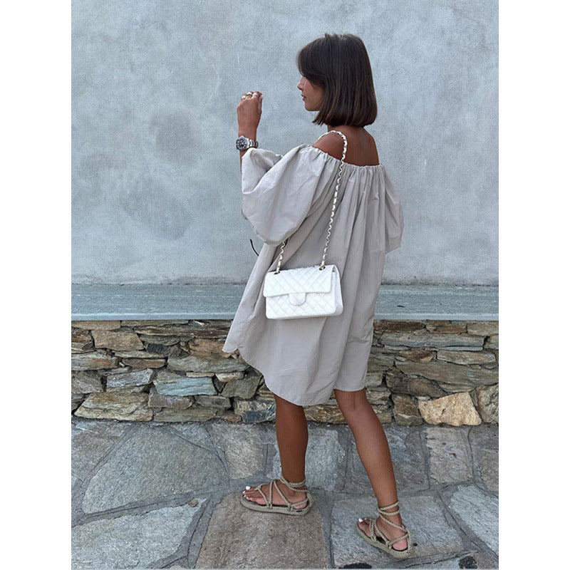 Damen Off-Shoulder Sommerkleid mit voluminösen Ärmeln und fließendem Schnitt EB