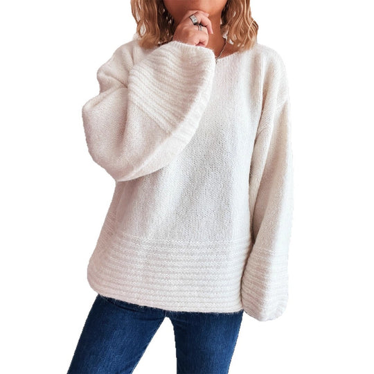 Damen kuscheliger Strickpullover mit weitem Schnitt und modischen Baumelärmeln EB