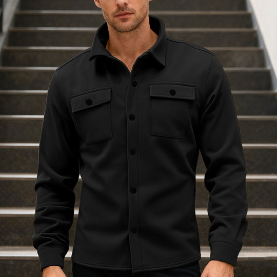 Herren nan Twill-Overshirt mit Hemdkragen, aufgesetzten Brustklappen und geradem Saum EB