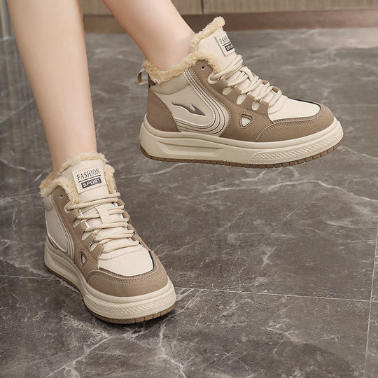 Damen modische High-Top Sneakers mit kuscheligem Fleecefutter und rutschfester Sohle EB