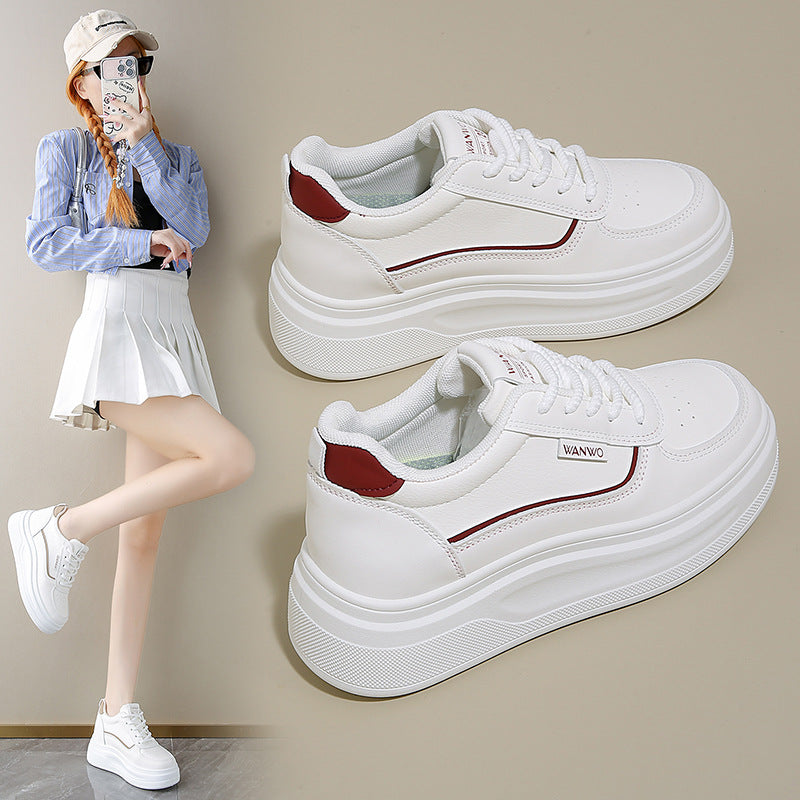 Damen modische Plateau Sneakers mit glattem Obermaterial und elastischen Schnürsenkeln EB