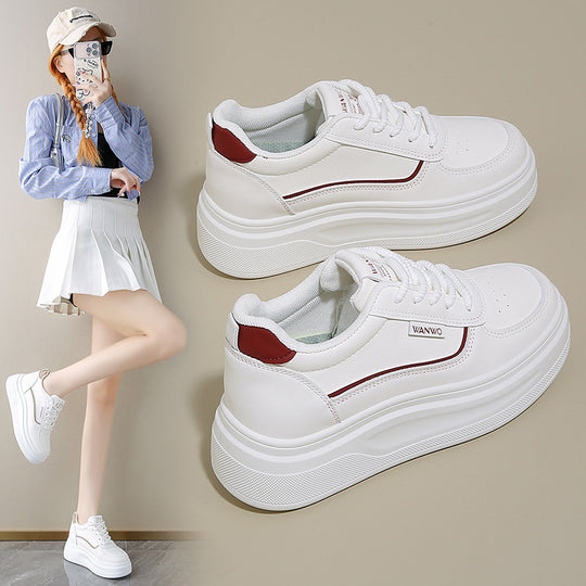 Damen modische Plateau Sneakers mit glattem Obermaterial und elastischen Schnürsenkeln EB