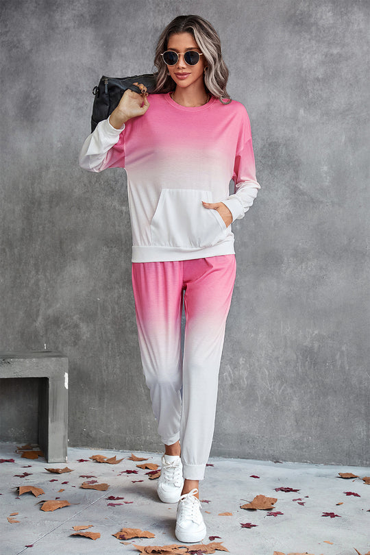Damen Freizeit-Loungewear-Set mit modernem Ombre-Design und praktischen Taschen EB