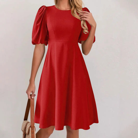 Damen A-Linien Kleid mit voluminösen Puffärmeln EB