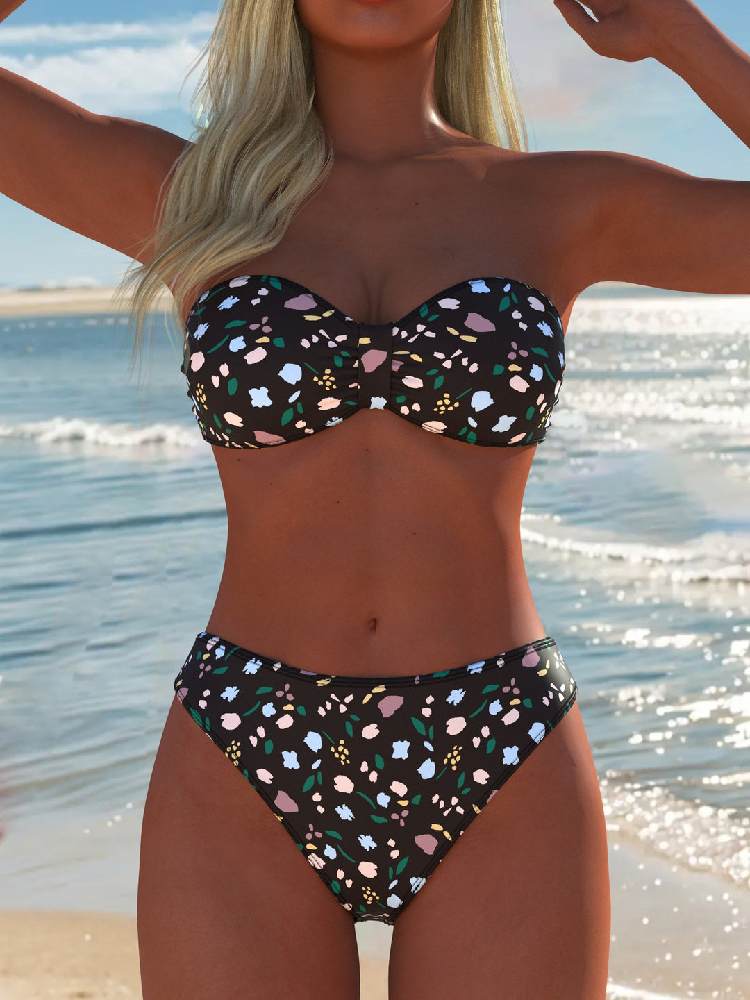 Damen Sportliches Bikini-Set mit Wickeldesign und hohem Bund EB