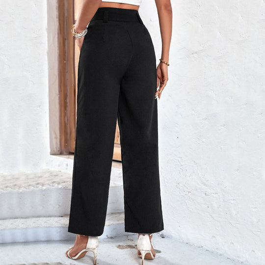 Damen Elegante Palazzo-Hose mit hochgeschnittenem Bund und Bindegürtel EB