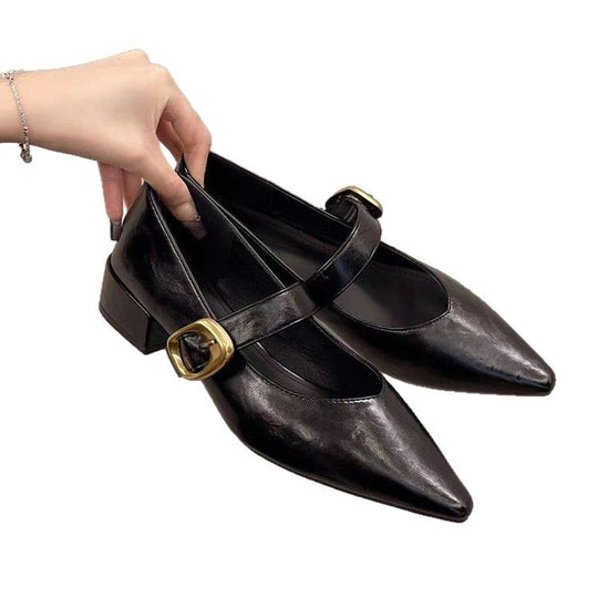 Damen elegante Ballerinas mit dekorativem Riemchen und goldener Schnalle EB