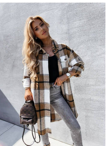 Damen Luftige Karobluse mit Knopfleiste und modernem Schnitt EB