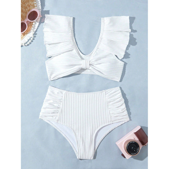 Damen Hochgeschnittener Bikini mit Rüschendetails EB