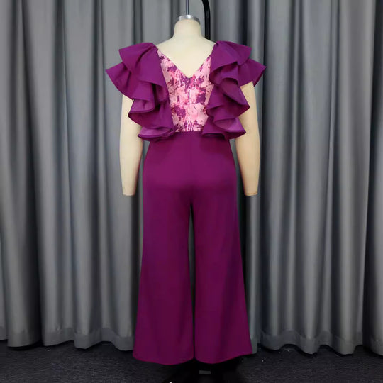 Damen eleganter Jumpsuit mit voluminösen Rüschendetails EB