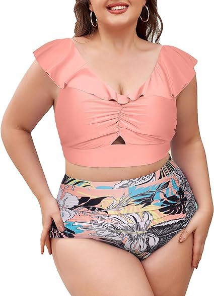 Damen Hochtailliertes Bademoden-Set mit Rüschendetails EB