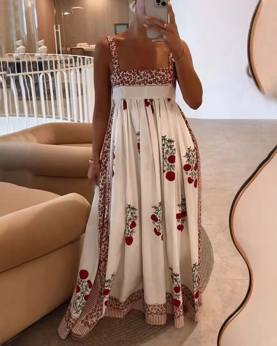 Damen Langes Sommerkleid mit floralen Akzenten und breiten Trägern EB