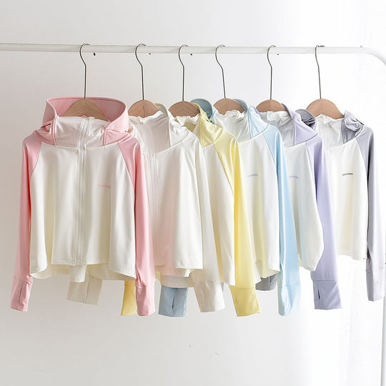 Mädchens nan leichte sonnenschutz Zip-Up Hoodie Schwimm Rash Guard mit Daumenlöchern EB
