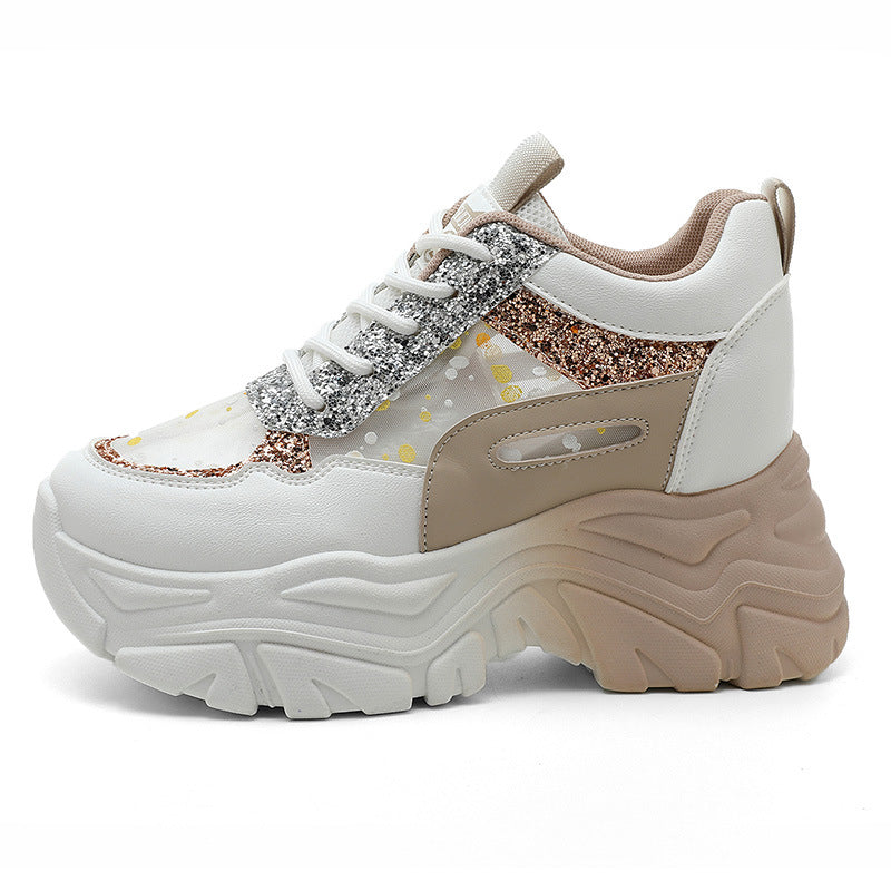 Damen modische Chunky Sneakers mit Sparkle-Akzenten und bequemer Sohle EB