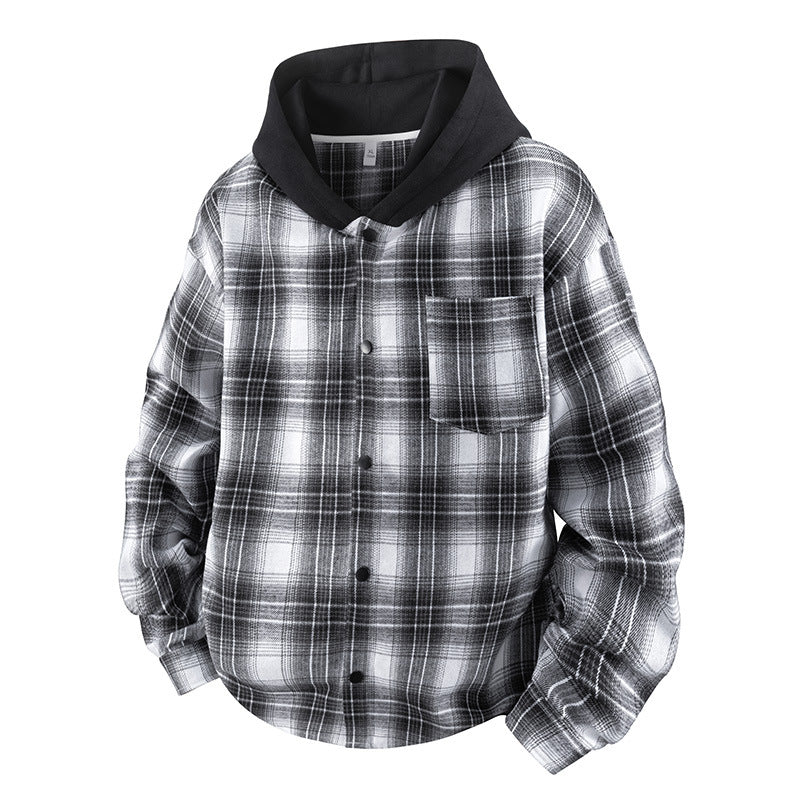 Herren lässige Hemdjacke mit gefütterter Kapuze und Karomuster EB