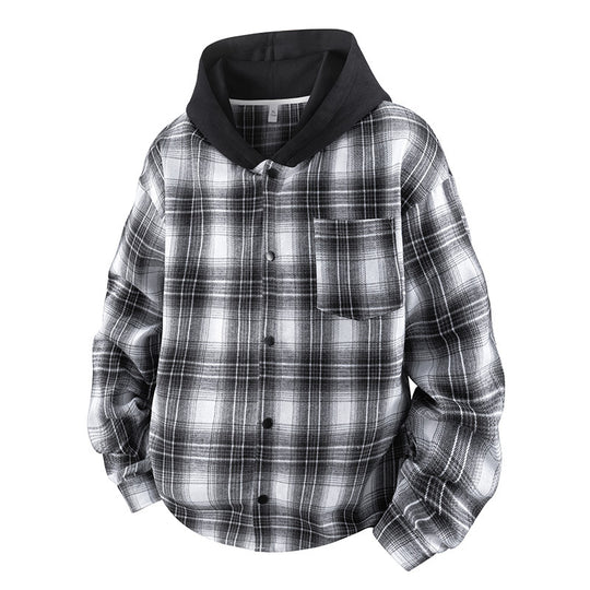 Herren lässige Hemdjacke mit gefütterter Kapuze und Karomuster EB