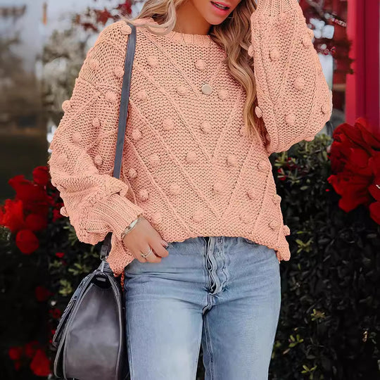 Damen stylischer Strickpullover mit strukturiertem 3D-Muster EB
