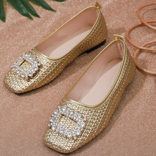 Damen elegante Ballerinas mit funkelndem Schmuckelement EB