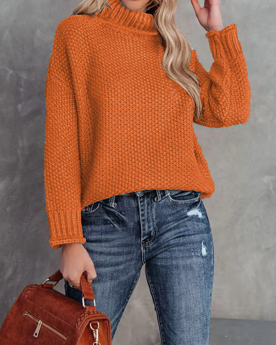 Damen kuscheliger Strickpullover mit hohem Kragen und luftiger Struktur EB