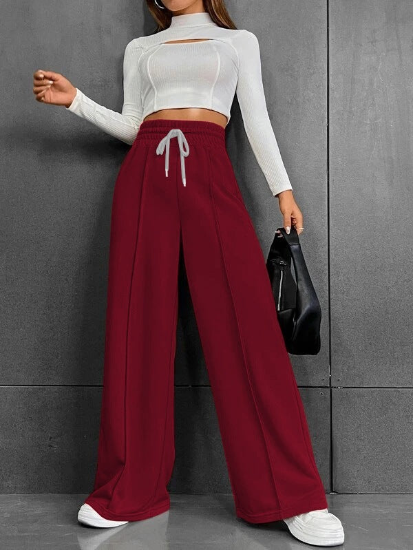 Damen nan weite High-Waist Palazzo-Jogginghose mit Kordelzug und Bügelfalte EB