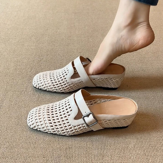 Damen Clogs mit modischem Geflecht und verstellbarem Riemen EB