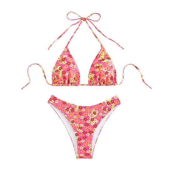 Damen Triangel-Bikini-Set mit floralem Muster und hohen Beinausschnitten EB