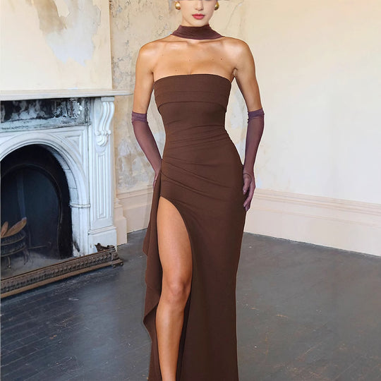 Damen Maxi-Kleid mit raffiniertem Wickeldesign und asymmetrischen Details EB