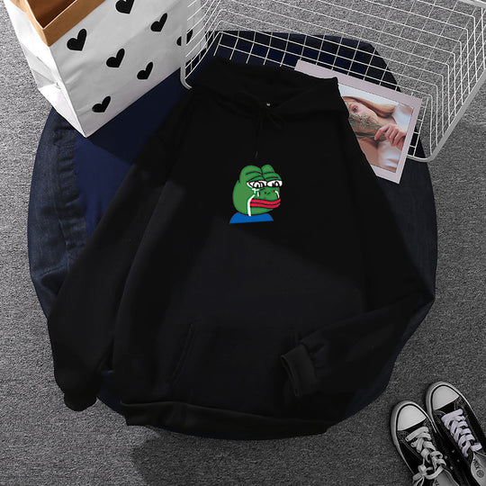 Unisex nan relaxed-fit Kapuzenpullover mit weichem Fleece-Futter, Kängurutasche und gesticktem Frosch-Emblem EB