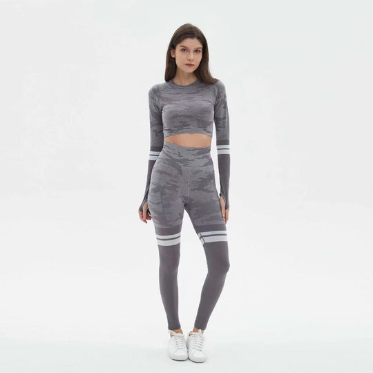 Damen Sportliches Set mit langem Ärmel und Kompressionsleggings EB