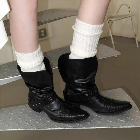 Damen Cowboystiefel mit spitzer Zehenpartie, Schlangenprägung und Nietenriemen EB