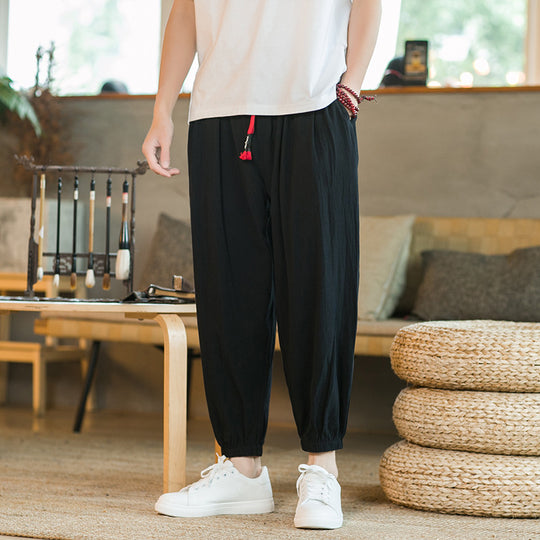 Herren nan lockere Haremshose mit elastischem Bund und dekorativem Kordelzug EB